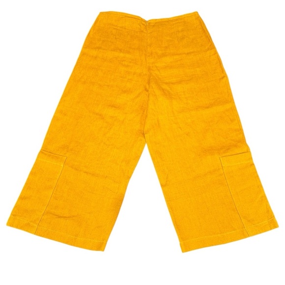 Nina Collection Paris 100% Linen Mustard Cropped Wide-Leg Pant EU 3 US 10/12 - Picture 3 of 6